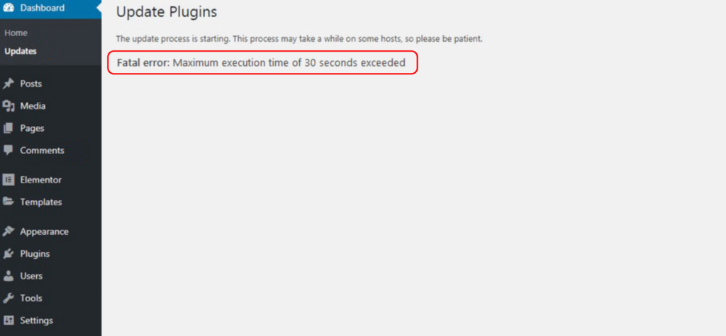 maximum execution time exceeded wordpress error