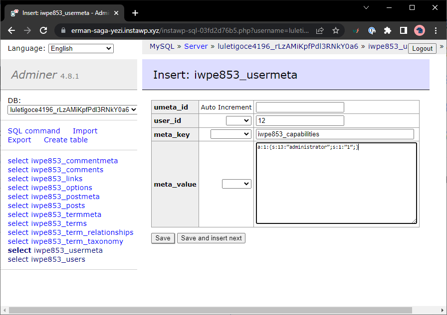 setting administrator role to the user