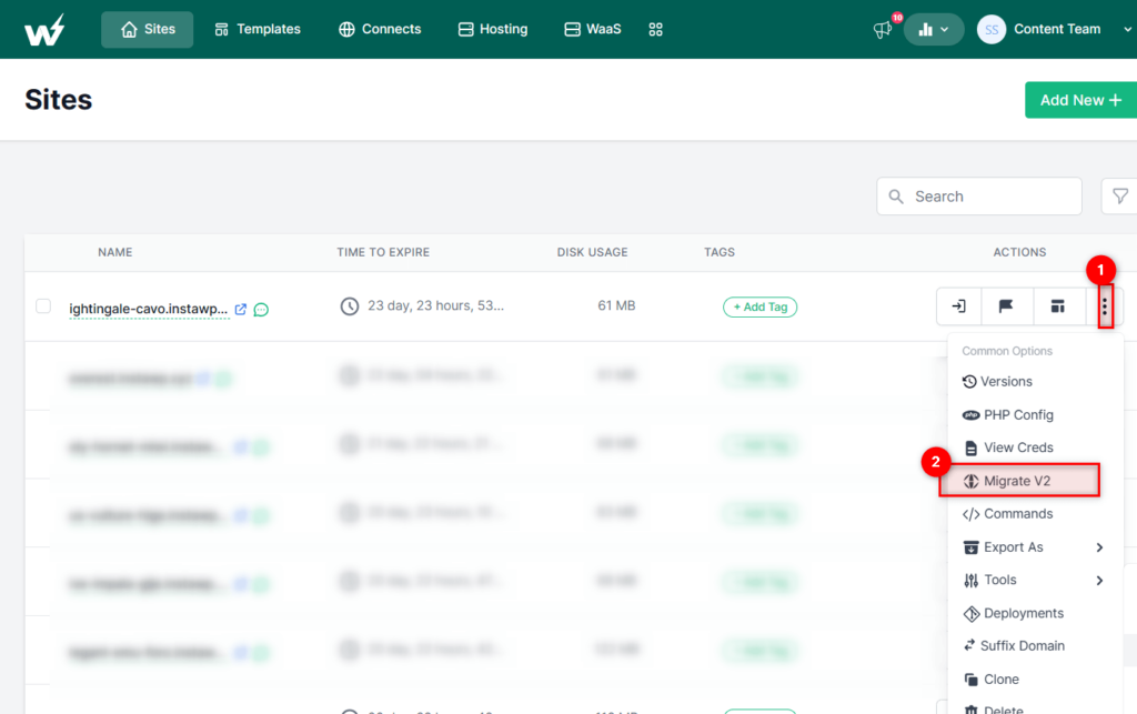 Moving WordPress Staging to Live using InstaWP Migrate V2 option