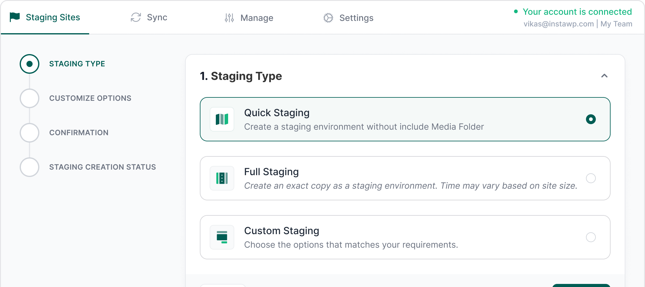 Create a staging site