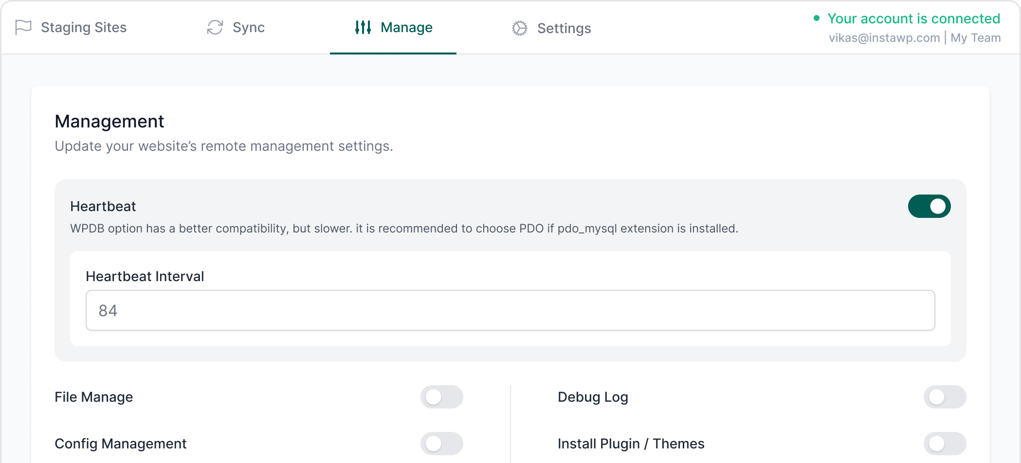 Setup management options